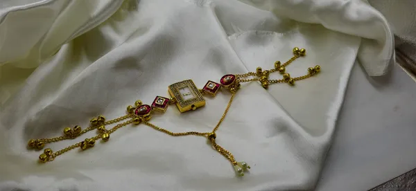 Gold_Tone_Stone_Embellished_Bracelet_Wrist_Watch_For_Women