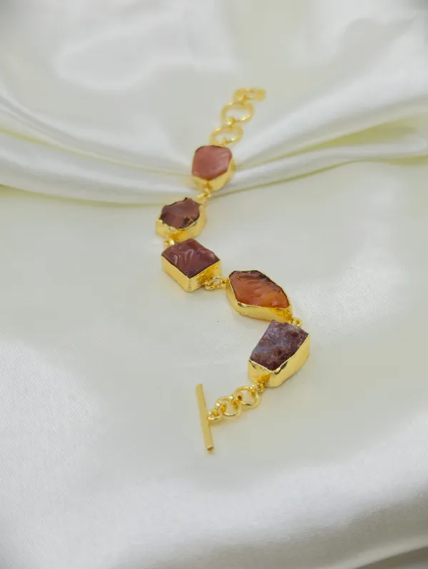 Gold_Tone_Brown_Purple_Stone_Link_Bracelet_For_Women
