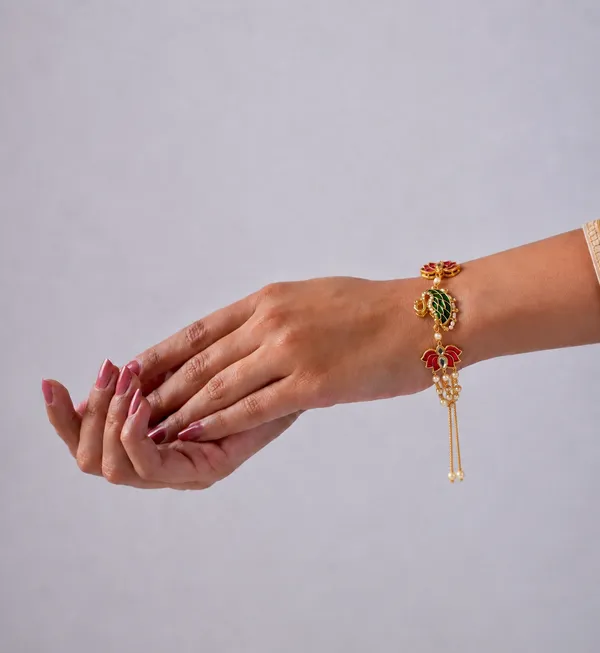 Gold_Tone_Peacock_Floral_Charm_Bracelet_For_Women