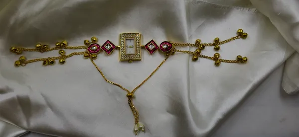 Gold_Tone_Stone_Embellished_Bracelet_Wrist_Watch_For_Women