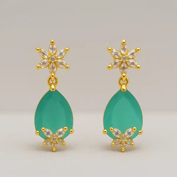Green_Gold_Brass_Floral_Teardrop_Drop_Earrings_For_Women