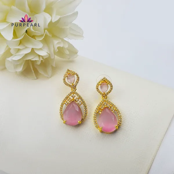 Gold_Pink_Tone_Teardrop_Drop_Earrings_For_Women