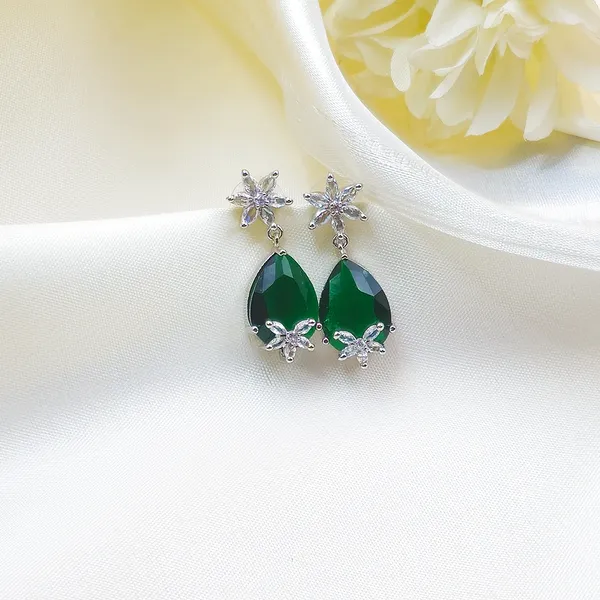 Green_Brass_Floral_Teardrop_Drop_Earrings_For_Women