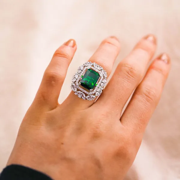 Green_Silver_Tone_Emerald_Halo_Statement_Ring_For_Women