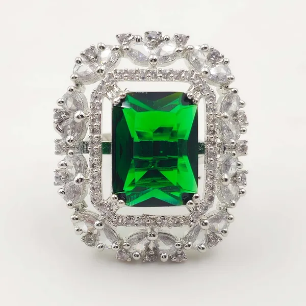 Green_Silver_Tone_Emerald_Halo_Statement_Ring_For_Women