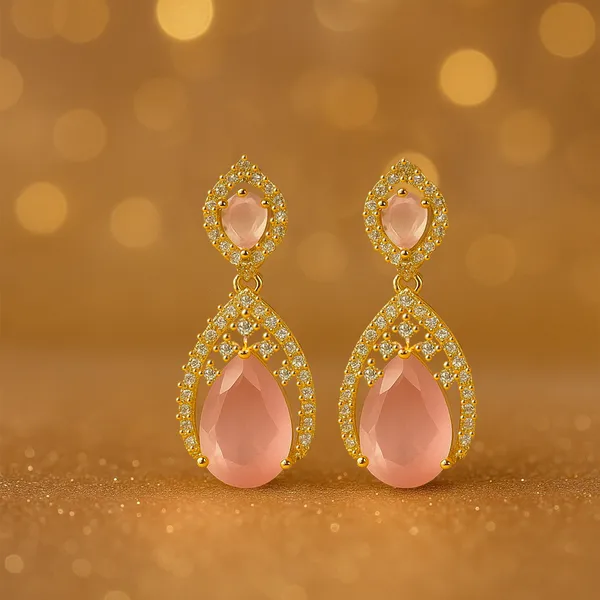 Gold_Pink_Tone_Teardrop_Drop_Earrings_For_Women