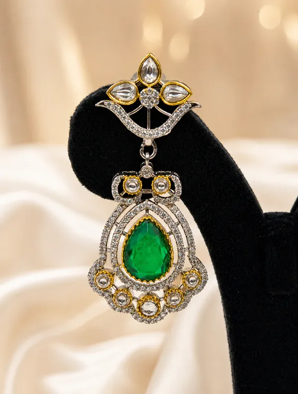Gold_Green_Tone_Teardrop_Stone_Drop_Earrings_For_Women