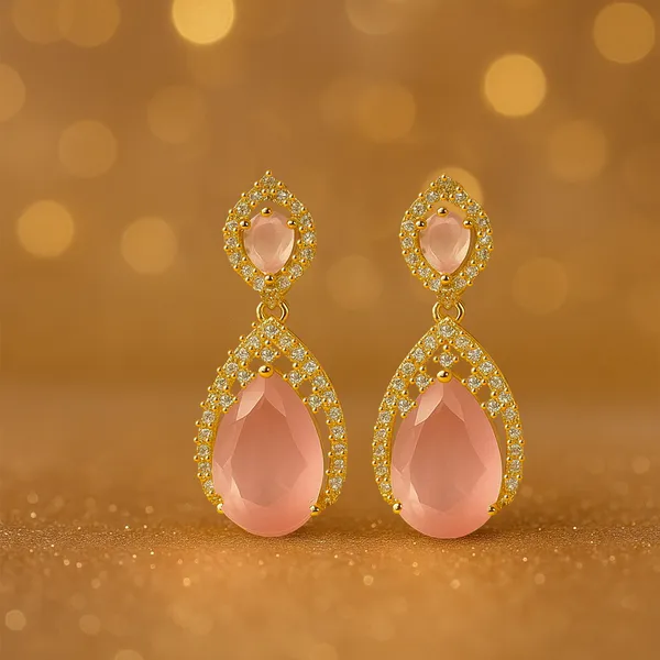 Gold_Pink_Tone_Teardrop_Drop_Earrings_For_Women