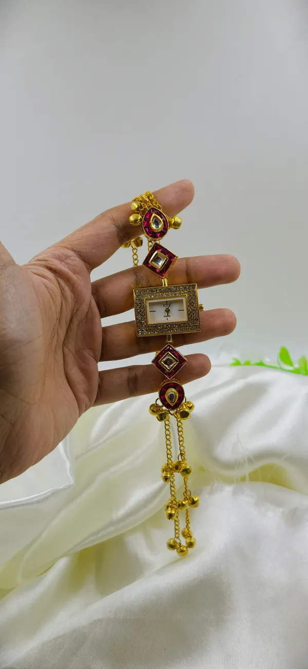 Gold_Tone_Stone_Embellished_Bracelet_Wrist_Watch_For_Women