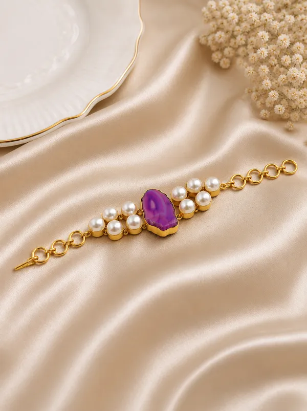 Gold_Purple_Brass_Stone_Pearl_Bead_Bracelet_For_Women