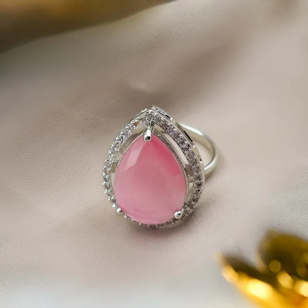 Pink_Silver_Tone_Teardrop_Ring_For_Women