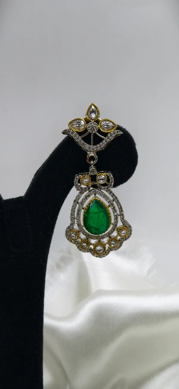 Gold_Green_Tone_Teardrop_Stone_Drop_Earrings_For_Women