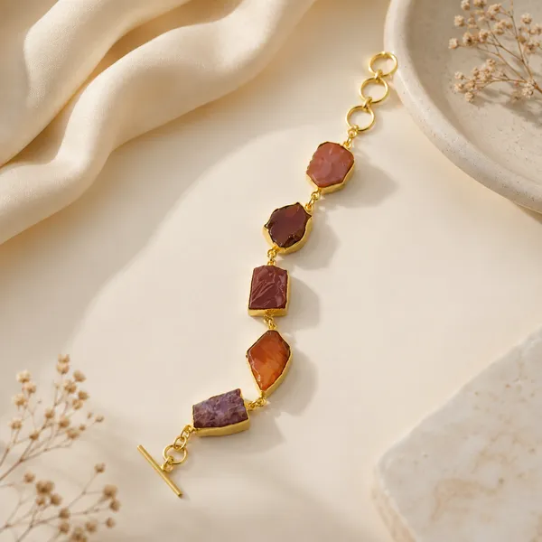 Gold_Tone_Brown_Purple_Stone_Link_Bracelet_For_Women