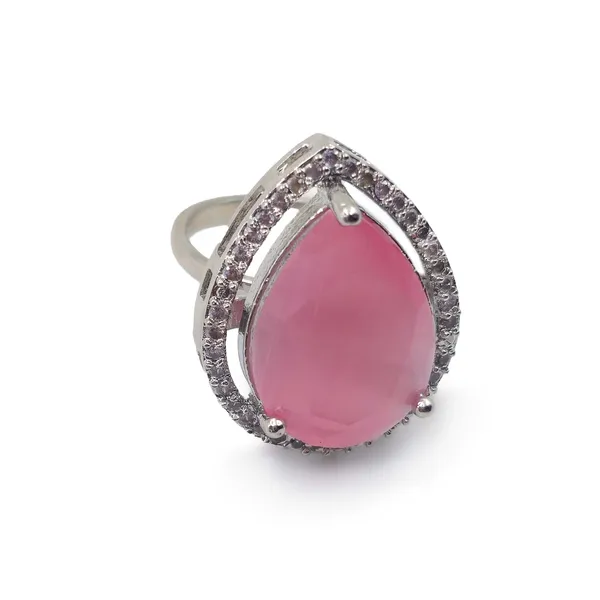 Pink_Silver_Tone_Teardrop_Ring_For_Women