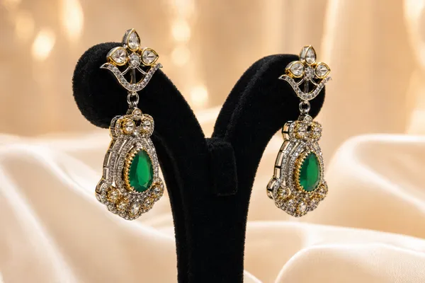 Gold_Green_Tone_Teardrop_Stone_Drop_Earrings_For_Women