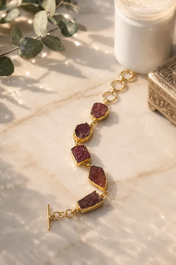 Gold_Tone_Brown_Purple_Stone_Link_Bracelet_For_Women