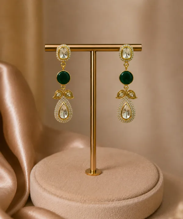 Gold_Green_Tone_Gemstone_Drop_Earrings_For_Women