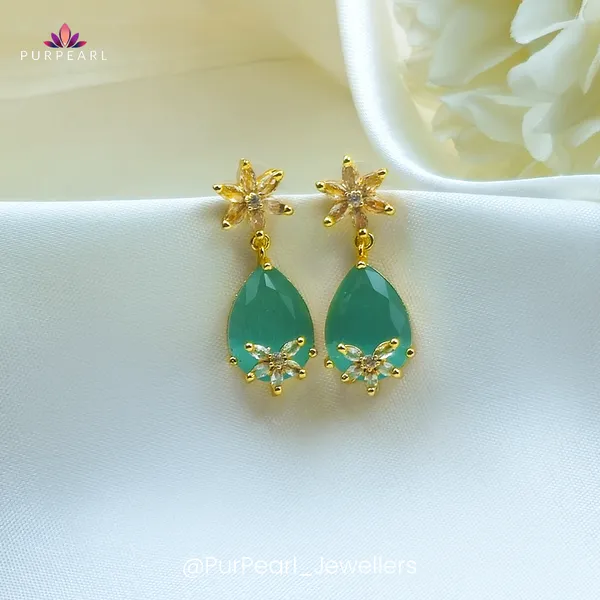 Green_Gold_Brass_Floral_Teardrop_Drop_Earrings_For_Women