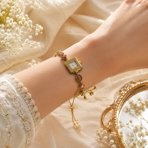 Gold_Tone_Stone_Embellished_Bracelet_Wrist_Watch_For_Women