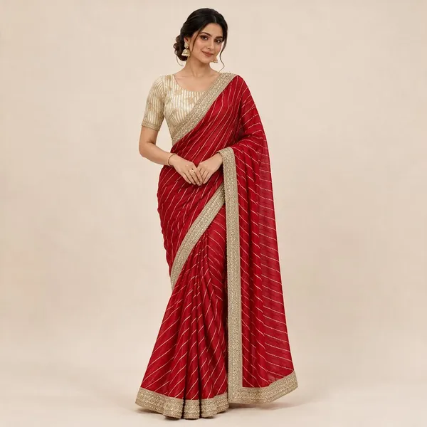 Bright_Red_Saree_With_Golden-Beige_Embroidery