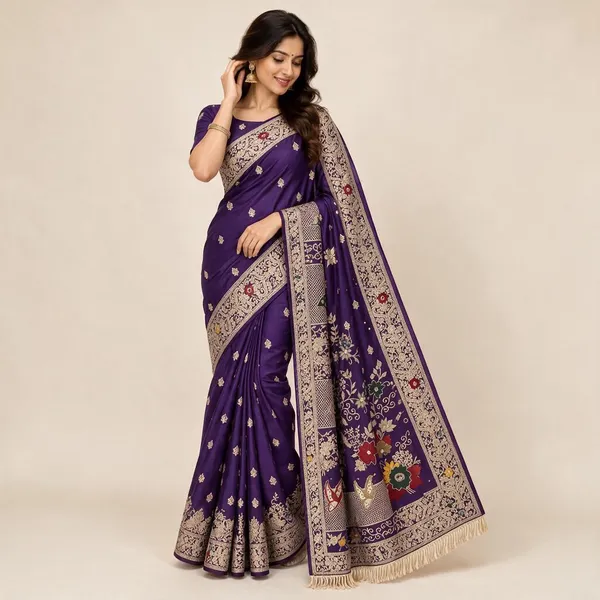 Deep_Royal_Purple_Dola_Silk_Saree_For_Women
