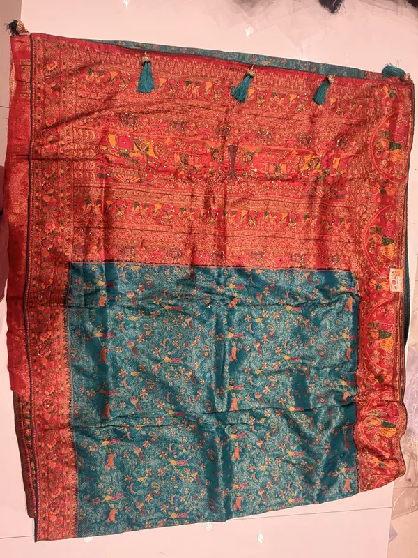 Teal_Blue_And_Rust_Red_Handwork_Dola_Silk_for_Women