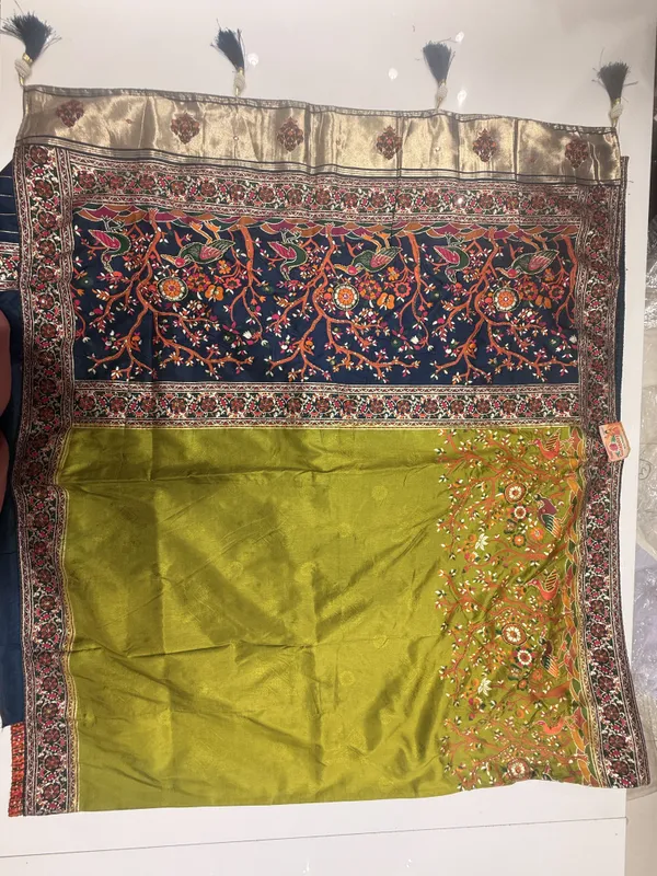 Parrot_Green_Blue_Floral_Saree_Handwork_For_Women