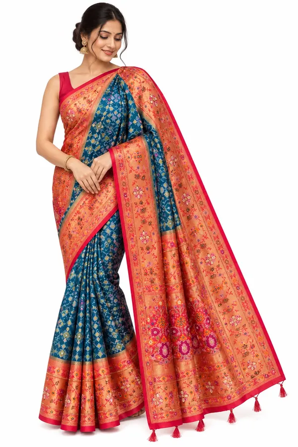 Blue_&_Pink_Silk_Saree_For_Women