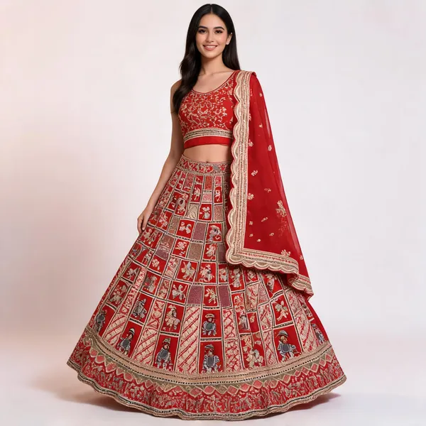Red_Embroidered_Lehenga_Set_Unstitched_For_Women