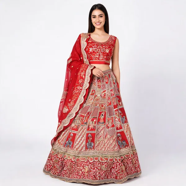 Red_Embroidered_Lehenga_Set_Unstitched_For_Women