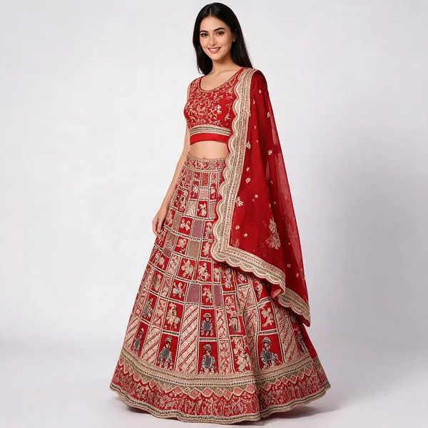 Red_Embroidered_Lehenga_Set_Unstitched_For_Women