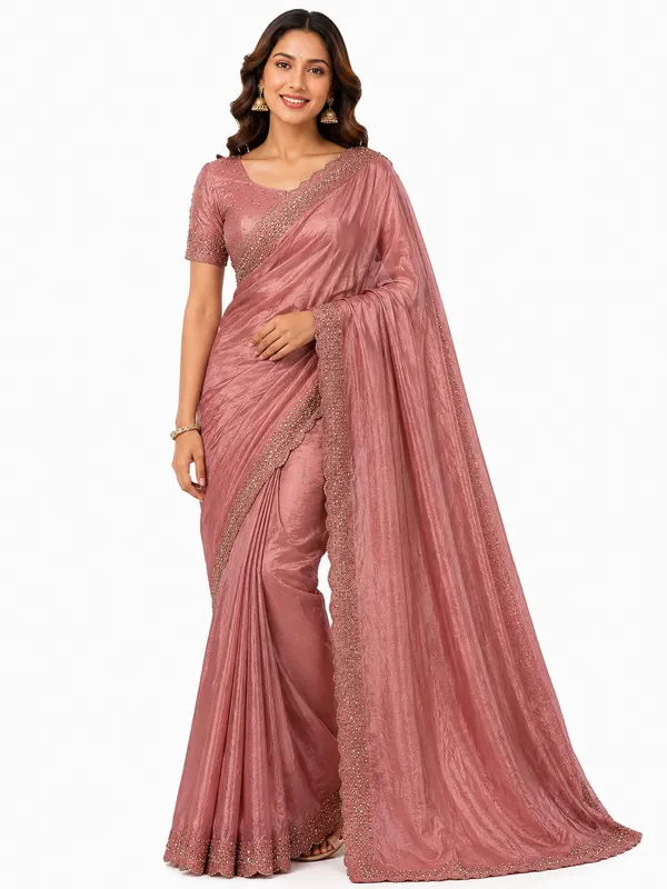 Peach_Pink_Party_Wear_Saree_for_Women