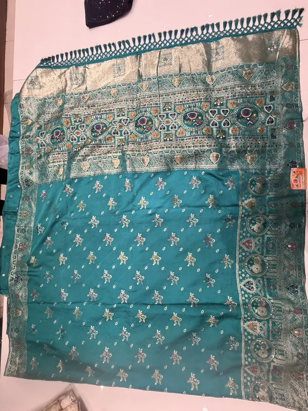 Aqua_Blue_Handwork_Saree_For_Women