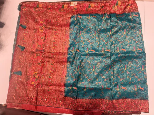 Teal_Blue_And_Rust_Red_Handwork_Dola_Silk_for_Women