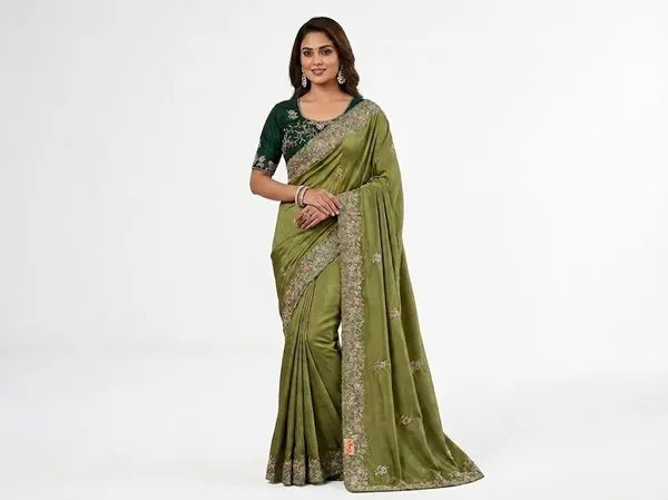 Green_Embroidered_Saree_For_Women