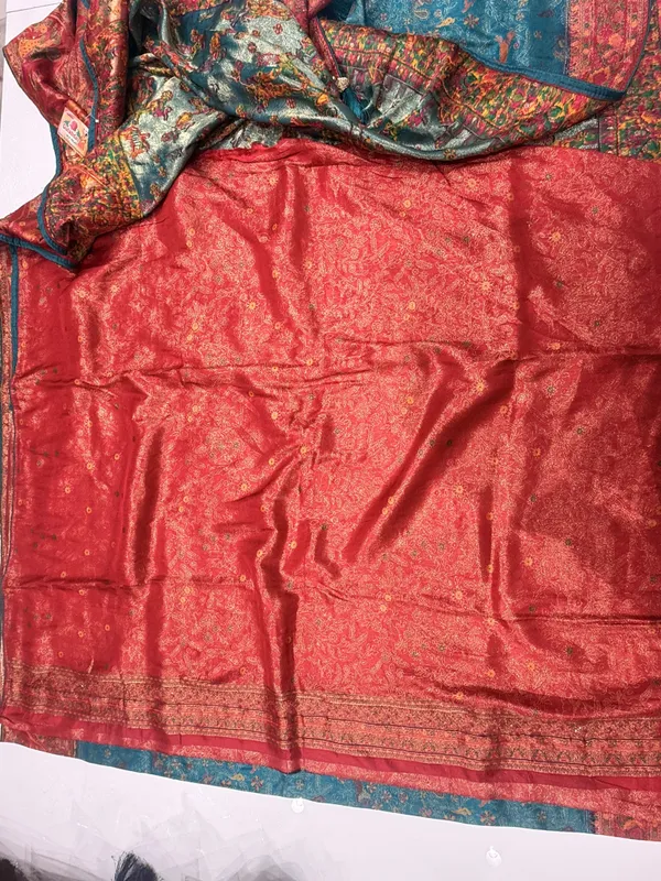 Teal_Blue_And_Rust_Red_Handwork_Dola_Silk_for_Women