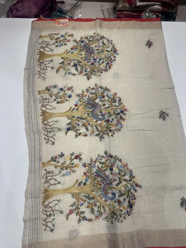 Multicolor_Embroidered_Cream_Saree_For_Women