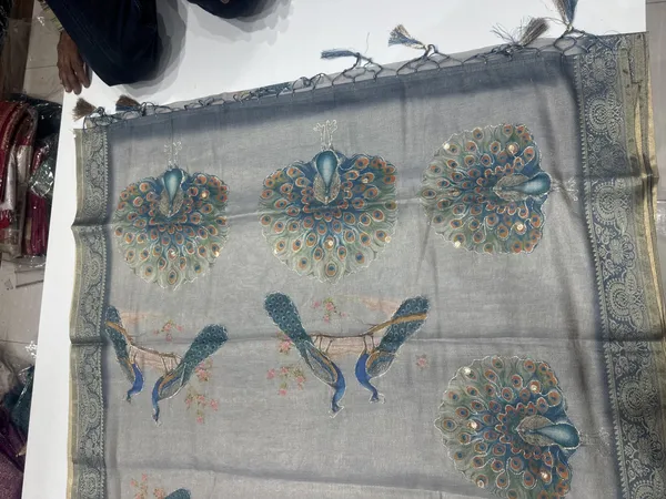 Grey_Organza_Peacock_design_Saree_with_kashyap_Work_for_Women