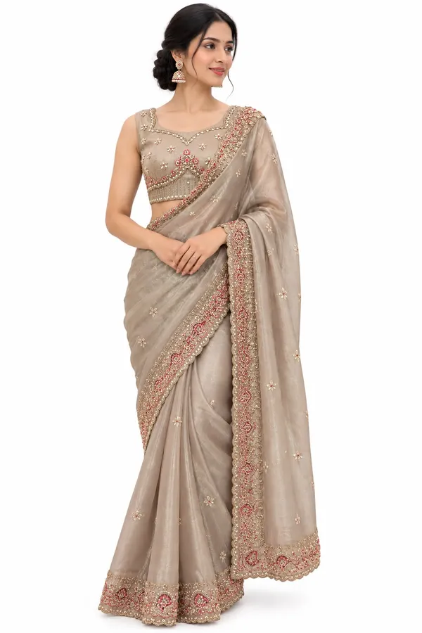 Mushroom_Beige_Color_Saree_For_Women