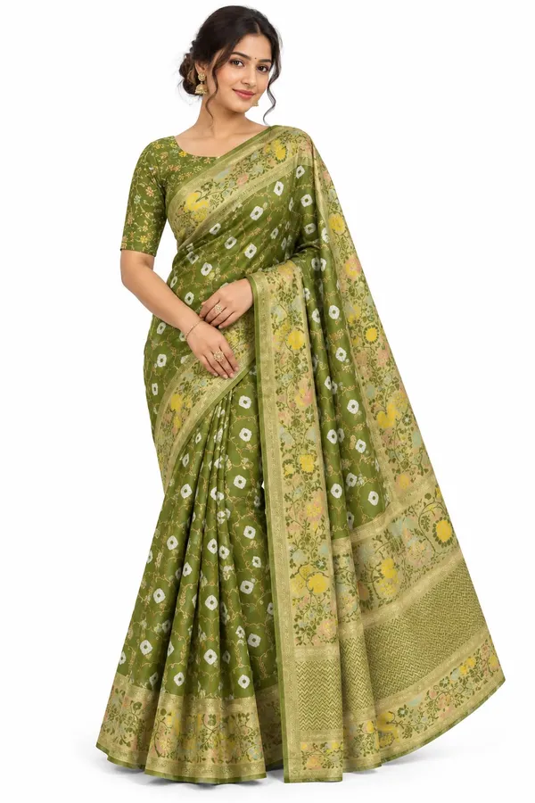 Olive_Green_Dola_Silk_Saree_For_Women