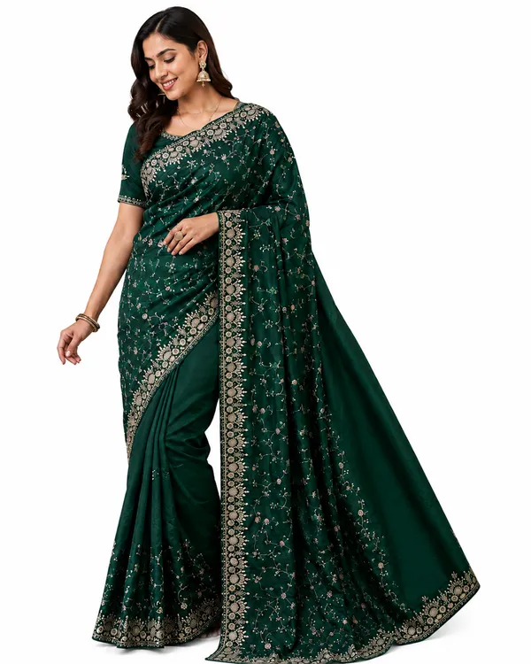 Bottle_Green_Embroidered_Saree_for_Women