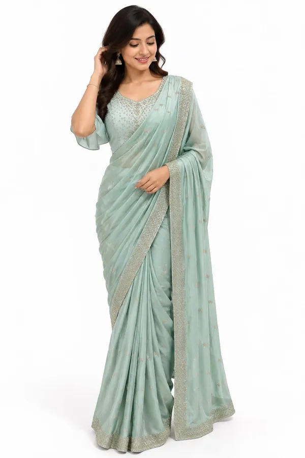 Pastel_Mint_Green_Soft_Korean_Silk_Saree_For_Women