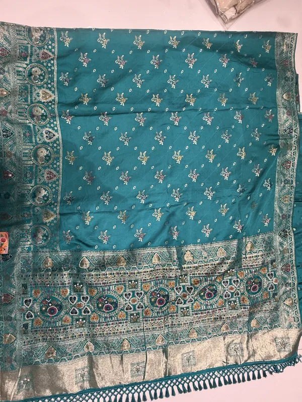 Aqua_Blue_Handwork_Saree_For_Women