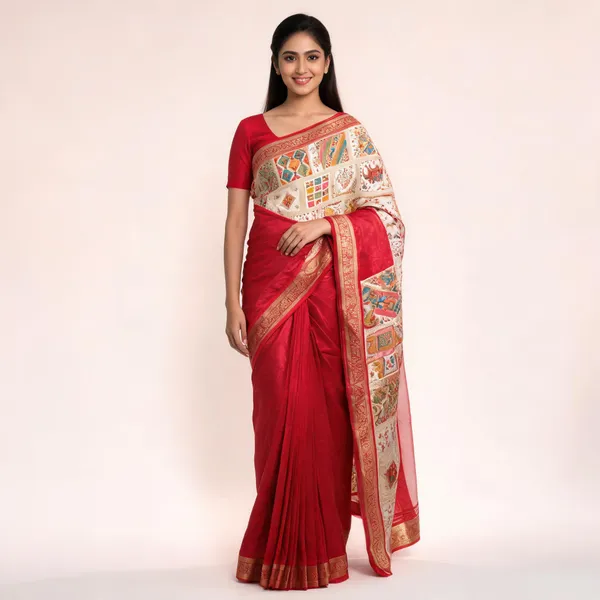 White_and_Pink_Figured_Printed_Saree_for_Women