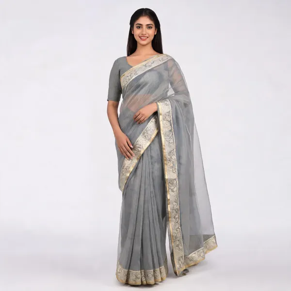 Grey_Organza_Peacock_design_Saree_with_kashyap_Work_for_Women