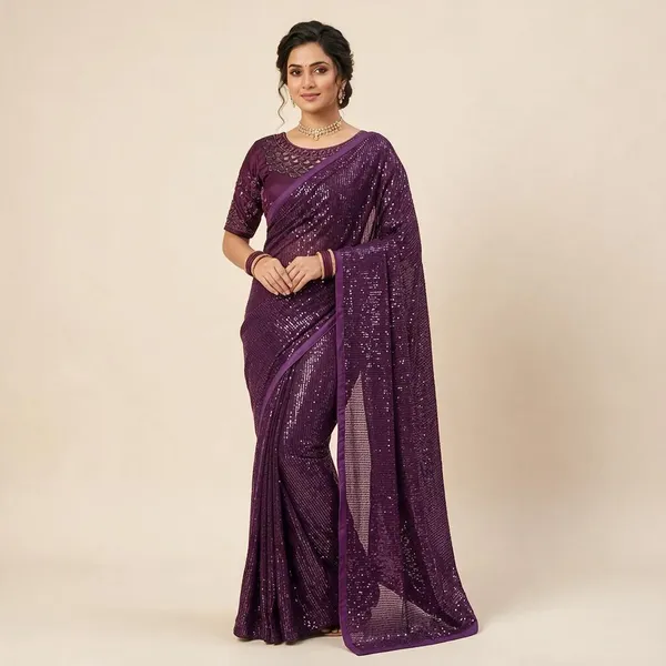 Ready-Blouse_Purple_Saree_Party_Wear_Sequins_Work_For_Women
