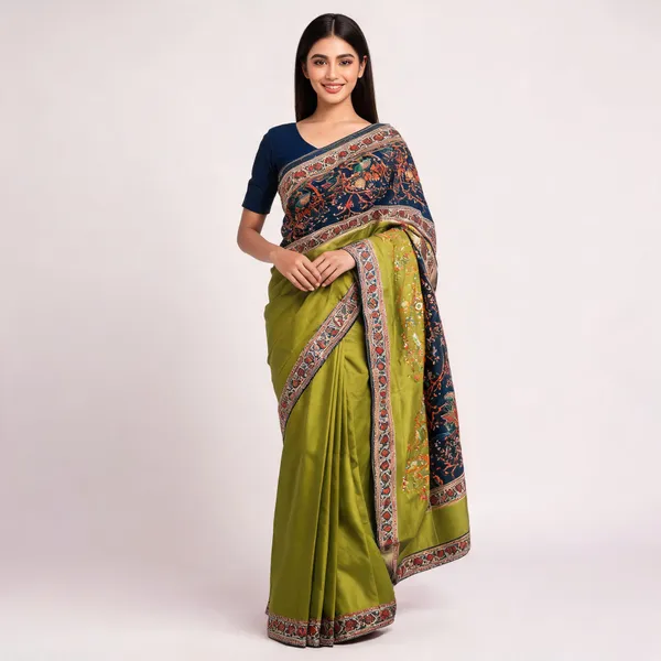 Parrot_Green_Blue_Floral_Saree_Handwork_For_Women