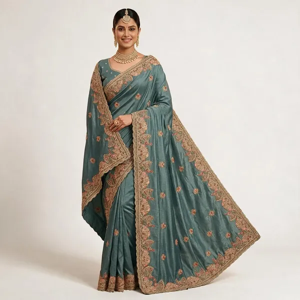 Sky_Blue_Embroidered_Saree_With_Blouse_Piece_For_Women