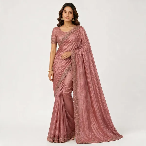 Peach_Pink_Party_Wear_Saree_For_Women
