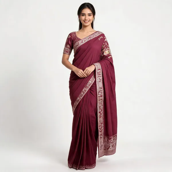 Magenta_Handwork_Saree_For_Women